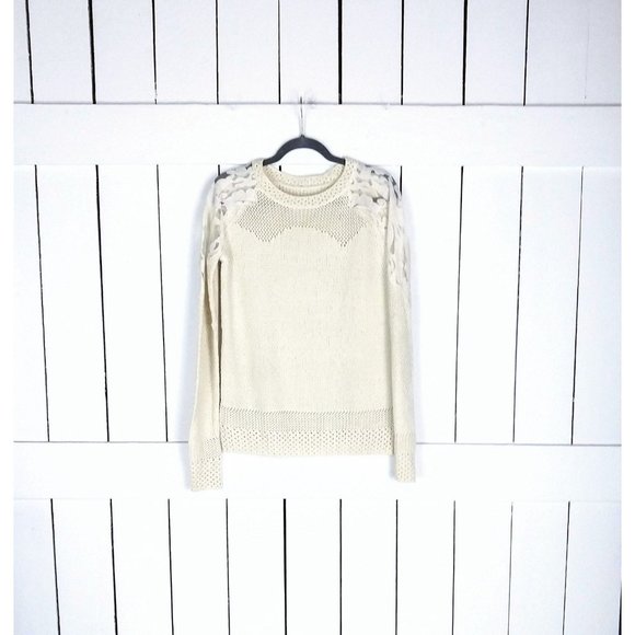 Ivory knit sheer lace slouchy pullover sweater boho lace sweater top - Picture 1 of 4